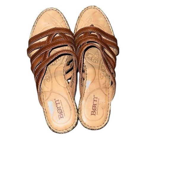 Born Brown Leather Wedge Sandals Comfortable Slip-On Size 7 M - Picture 1 of 6